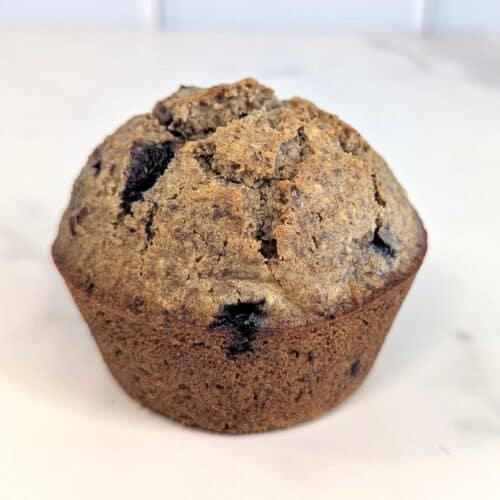 Single flax muffin with blueberries