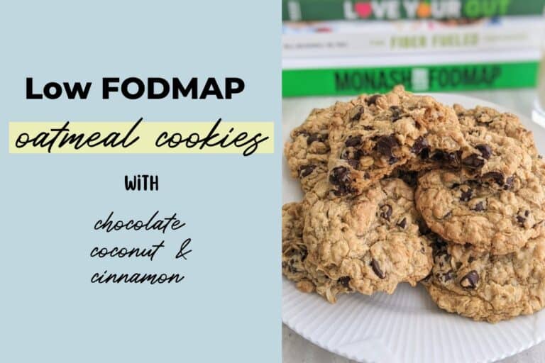 Low FODMAP oatmeal cookies with chocolate, coconut and cinnamon