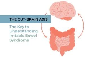 Brain, small and large intestine, with arrows showing the bidirectional communication in the gut-brain axis